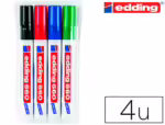 Marcador Edding 660 para quadro branco. Blister de 4 unidades, cores sortidas, recarregável.