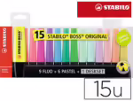Marcador Fluorescente Stabilo Boss 70. Blister de 15 unidades, cores sortidas.