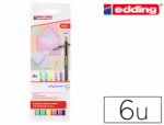 Marcador Edding 1200, ponta de fibra redonda. Traço 1 mm., cores sortidas pastel, estojo de 6 marcadores.