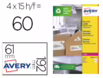 Etiqueta Adesiva Avery papel branco reciclado 192X61 mm. Laser pack de 400 etiquetas.