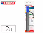 Marcador Edding 1200 ponta de fibra redonda. Traço 1 mm. N.3, cor azul, Blister de 2 unidades.