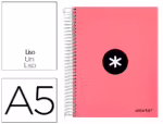 Caderno Espiral Liderpapel Antartik capa forrada. Formato A5, com 120 folhas, papel de 100 grs. liso. 5 bandas, cor coral.