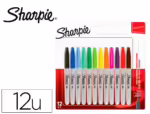 Marcador Permanente Sharpie fino ponta 1 mm. Blister com 12 unidades, cores sortidas.