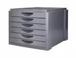 Ficheiro Gavetas de Secretária Q-Connect bandeja organizadora superior. 6 gavetas. Cor cinza opaco, tamanho 350X255X280 mm.