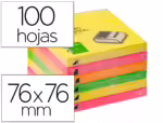 Bloco de Notas Adesivas Q-Connect. Formato 76X76 mm. Cores Neon sortidas Zig-Zag.