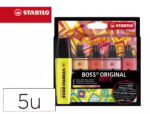 Marcador Fluorescente Stabilo Boss 70 Arty Line cores quentes. Estojo cartão de 5 unidades.