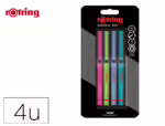 Marcador Rotring Fineliner ponta metálica 0,4 mm. Pack de 4 cores sortidas.
