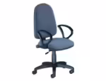 Cadeira de Escritório Rocada, braços fixos, base nylon, assento em tecido anti-fogo cinza. Tamanho 610X610X1000-1050 mm.