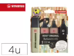 Marcador Fluorescente Stabilo Boss pastel 70 nature Colors. Estojo de 4 unidades, cores sortidas.