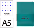 Caderno com Elástico Antartik capa dura verde água-marinha. Formato A5, com 100 folhas pontos, gramagem 80 grs.