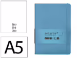 Caderno com Elástico Antartik capa dura azul claro. Formato A5, com 100 folhas lisas, gramagem 80 grs.