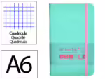 Caderno com Elástico Antartik capa dura rosa e turquesa. Formato A6, com 100 folhas quadrículadas, gramagem 80 grs.