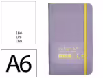 Caderno com Elástico Antartik capa dura roxo e amarelo. Formato A6, com 100 folhas lisas, gramagem 80 grs.