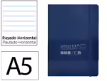 Caderno com Elástico Antartik capa mole azul marinho. Formato A5, com 100 folhas, linhas azul marinho com 80 folhas 80 grs. Fsc