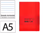 Caderno com Elástico Antartik capa mole vermelha. Formato A5, com 100 folhas, linhas vermelho com 80 folhas 80 grs. Fsc