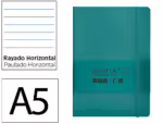 Caderno com Elástico Antartik capa mole verde água-marinha. Formato A5, com 100 folhas, linhas verde água-Marinha com 80 folhas 80 grs. Fsc