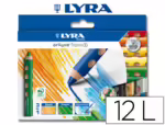 Lápis de Cor águarelavel Lyra Groove Triple. Triangular, minas 10mm. Caixa com 12 cores.