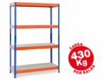 Estante Ar Storage metálica 200X100X60 cm. Com 4 Prateleiras, 430Kg por prateleira em madeira sem parafusos, cor azul/laranja.