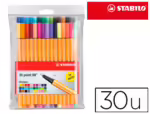 Marcador Stabilo Point 88 ponta de fibra, cores Neon, estojo 25+5 unidades.
