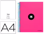 Caderno Espiral Liderpapel Antartik capa forrada. Formato A4, com 120 folhas, 100 grs. liso. 5 bandas, cor rosa.