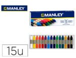Lápis de Cera Manley. Caixa com 15 unidades, cores sortidas.