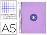 Caderno Espiral Liderpapel Antartik capa forrada. Formato A5, com 120 folhas, papel de 100 grs. quadrículado 5mm. 5 bandas 6 furos. Cor lavanda.