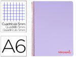 Caderno Espiral Liderpapel Wonder capa plástico. Formato A6, com 120 folhas, papel de 90 grs. quadrículado 5mm. 4 bandas de cores. Capa cor violeta.