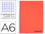 Caderno Espiral Liderpapel Wonder capa plástico. Formato A6, com 120 folhas, papel de 90 grs. quadrículado 5mm. 4 bandas de cores. Capa cor vermelha.
