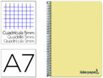 Caderno Espiral Liderpapel Wonder capa plástico. Formato A7, com 100 folhas, papel de 90 grs. quadrículado 5mm. 4 bandas de cores. Capa cor amarelo.