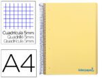 Caderno Espiral Liderpapel Wonder capa plástico. Formato A4, com 120 folhas, papel de 90 grs. quadrículado 5 mm. 5 bandas de cores 4 furos. Capa cor amarelo.
