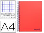 Caderno Espiral Liderpapel Wonder capa plástico. Formato A4, com 120 folhas, papel de 90 grs. quadrículado 5 mm. 5 bandas de cores 4 furos. Capa cor vermelho.