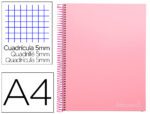Caderno Espiral Liderpapel Jolly capa forrada. Formato A4, com 140 folhas, papel de 75 grs. quadrículado 5mm. 5 bandas de cores 4 furos. Capa cor rosa.