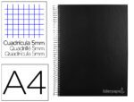 Caderno Espiral Liderpapel Jolly capa forrada. Formato A4, com 140 folhas, papel de 75 grs. quadrículado 5mm. 5 bandas de cores 4 furos. Capa cor preto.
