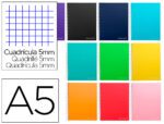 Caderno Espiral Liderpapel Jolly capa dura. Formato A5, com 140 folhas, papel de 75 grs. quadrícula 5mm. 5 bandas de cores 6 furos, cores sortidas.