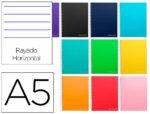 Caderno Espiral Liderpapel Jolly capa dura. Formato A5, com 140 folhas, papel de 75 grs. pautado. 5 bandas de cores 6 furos, cores sortidas.