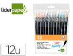 Marcador Liderpapel, ponta pincél extra suave. Caixa com 12 unidades, cores sortidas.