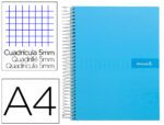 Caderno Espiral Liderpapel Crafty capa forrada. Formato A4, com 120 folhas, papel de 90 grs. quadrículado 5 mm. 5 Bandas de cores 4 cores celeste.