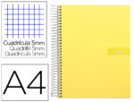 Caderno Espiral Liderpapel Crafty capa forrada. Formato A4, com 120 folhas, papel de 90 grs. quadrículada 5mm. 5 bandas de cores 4 furos. Capa cor amarelo.