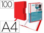 Capa Catálogo Liderpapel 100 bolsas, formato A4. Cor vermelho translucido com caixa.