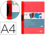 Bolsa Dossier Liderpapel com clip lateral. Formato A4, pack 30 folhas. Cor vermelho translucido.