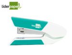 Agrafador Liderpapel com oferta de saca-agrafes e caixa com 100 unidades. Agrafes 22/6 24/6. Capacidade 20 folhas. Cor turquesa