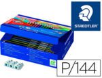 Lápis de Cor Staedtler Wopex ecológico. Caixa com 144 unidades, com 12 cores sortidas.