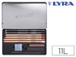 Lápis de Cor Lyra Rembrandt Monocromo com acessórios para esboços. Caixa com 11 unidades.