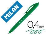 Esferográfica Milan P1 retrátil, ponta 1 mm. Touch verde.