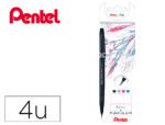 Caneta Pincél Pentel Artist, em Blister de 4 cores: preto cinza, azul céu e rosa.