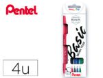 Marcador Pentel Brush Sign Pen em Blister de 4 cores: preto vermelho azul e verde.