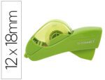Desenrolador Automático Q-Connect em plástico. Para fita-cola de 12 e 19 mm. Inclui 2 fitas. Cor verde.