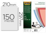 Capa de Encadernação Fellowes Pvc. Formato A4 transparente, com 150 microns, pack de 100 unidades.
