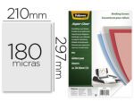 Capa de Encadernação Fellowes Pvc. Formato A4 transparente cristal, com 180 microns, pack de 100 unidades.