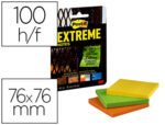 Bloco de Notas Adesivas Post-It extreme. Formato 76X76 mm. com 45 folhas. Pack de 3 unidades. Cor amarelo, laranja e verde